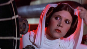 How Crazy I Am: an image of Carrie Fisher as Princess Leia. Offered by Grimalkin Crossing.