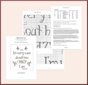 Reopening 2022 preview sample pages from a Grimalkin Crossing cross stitch design.