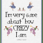 How Crazy I Am, product image of dancing people and seated monkeys. Cross stitch design. Grimalkin Crossing.