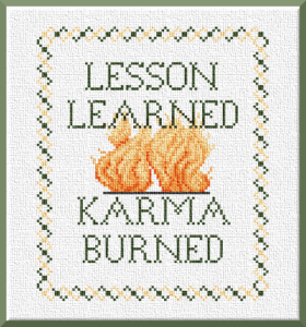 Lesson Learned, Karma Burned product image, design by Grimalkin Crossing