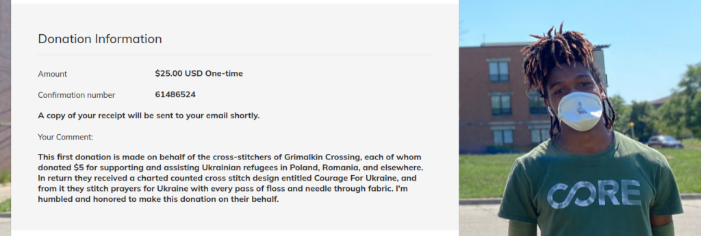 Grimalkin Crossing's donation to CORE from our Courage For Ukraine fundraiser.