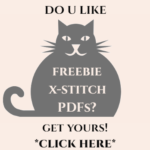 This button has Grimalkin Crossing's gray cat logo with these words: do u like freebie x-stitch pdfs? get yours! click here"