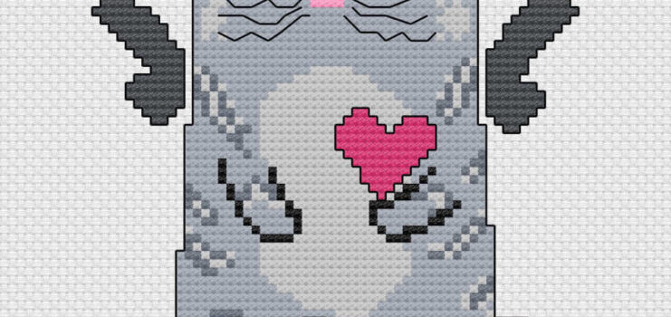 Angel Cat preview image. It's a cartoon gray tabby cat with a crooked pink heart and a golden halo. From Grimalkin Crossing.