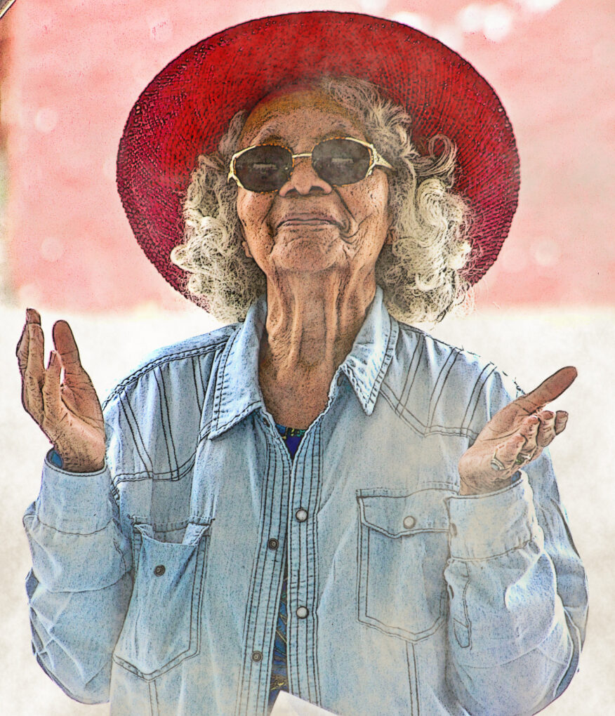 Image of an older woman experiencing what might be a hot flash. This article about hot flashes is found on Grimalkin Crossing.